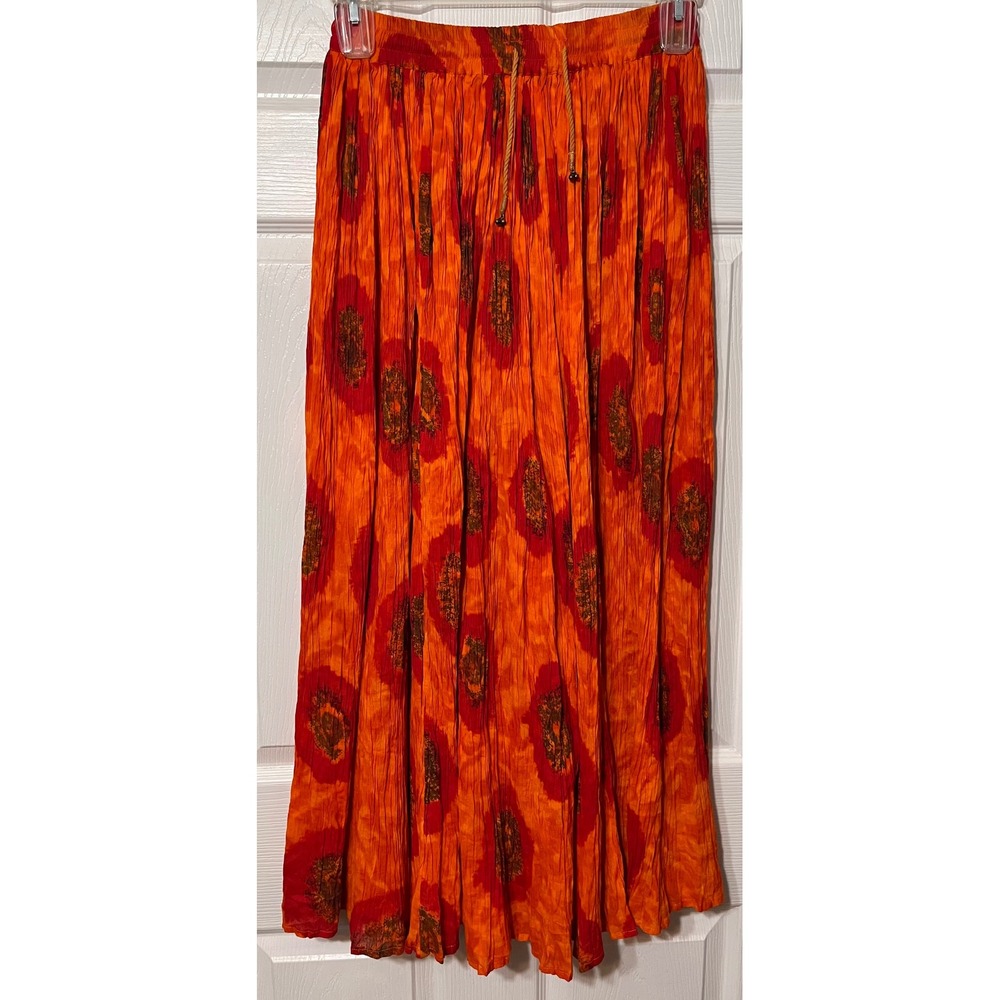 24 Karat Orange Red Tie Dye Broomstick Maxi Skirt Cotton One Size Made in India